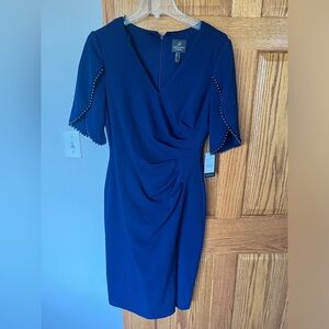 Adriana Papell Pearl Embellished Knit Crepe Dress